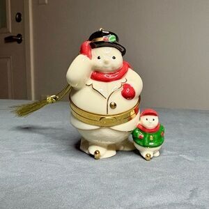 Lenox Porcelain Skating Snowman and Child Trinket Box Ornament BNIB